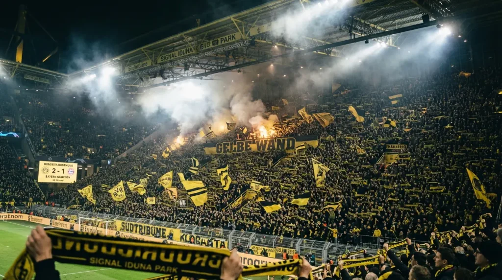 Estádio da Bundesliga com adeptos vibrantes