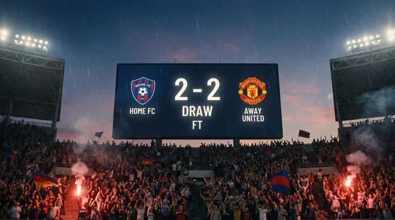 Marcador de empate num estádio de futebol