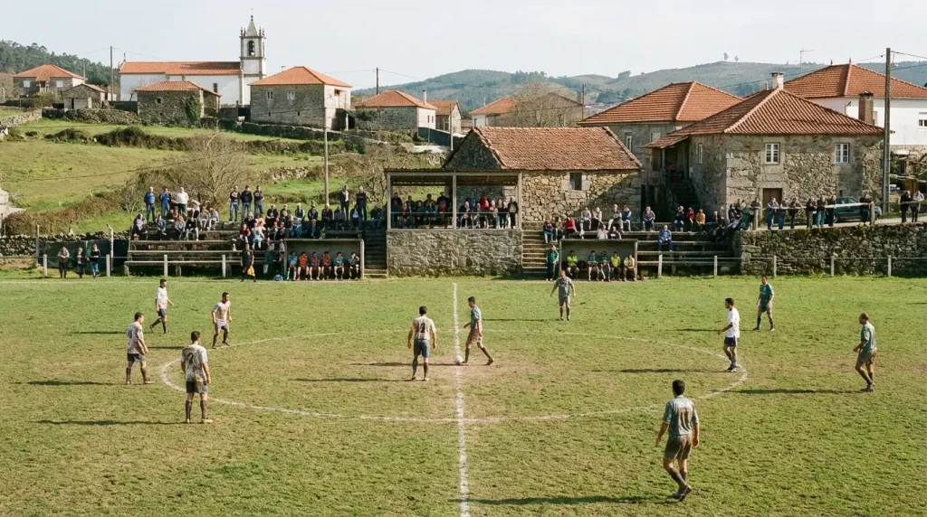 Campo de futebol amador com jogo local
