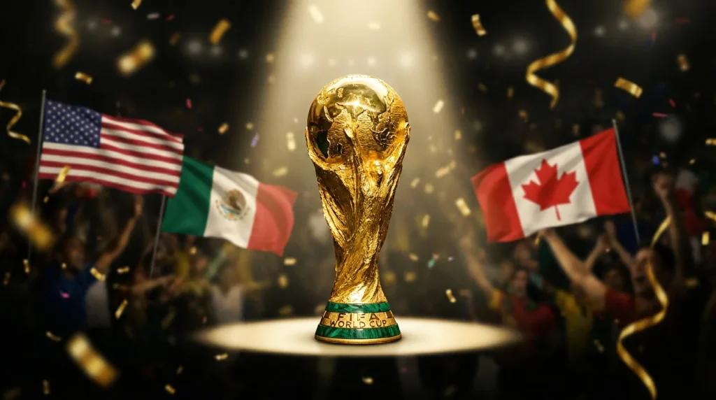 Troféu do Mundial de Futebol 2026 com análise de apostas